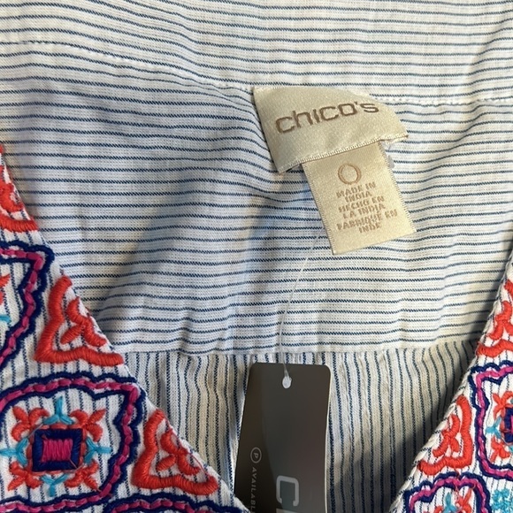 Chico's Women's Blue Embroidered Bohemian Tassel Blouse Top - Size Small - Picture 7 of 8